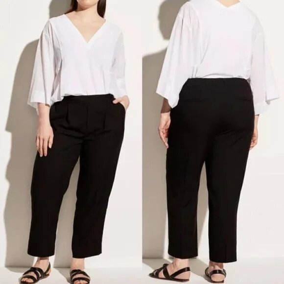 Vince Casual Pull-On Straight-Leg Cropped Trouser Pants, Black - Picture 1 of 2